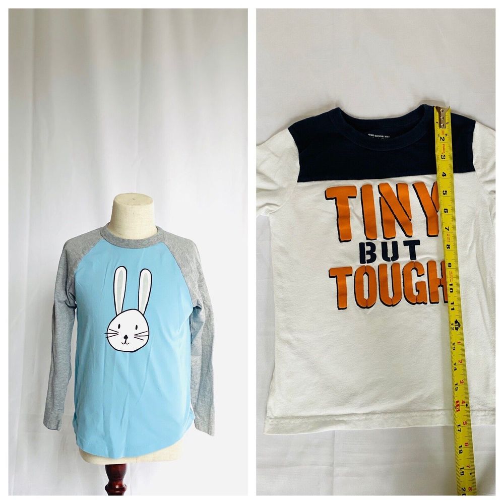 T-Shirts 2 for Kids Long Sleeves one Easter Bunny 6-7 and one Tiny but Tough 5T